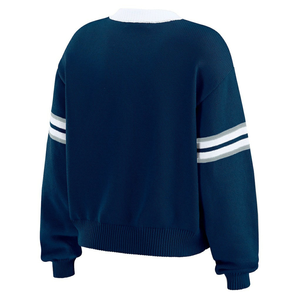 Dallas Cowboys WEAR by Erin Andrews Women's Lace-Up Pullover Sweatshirt Navy | NFL