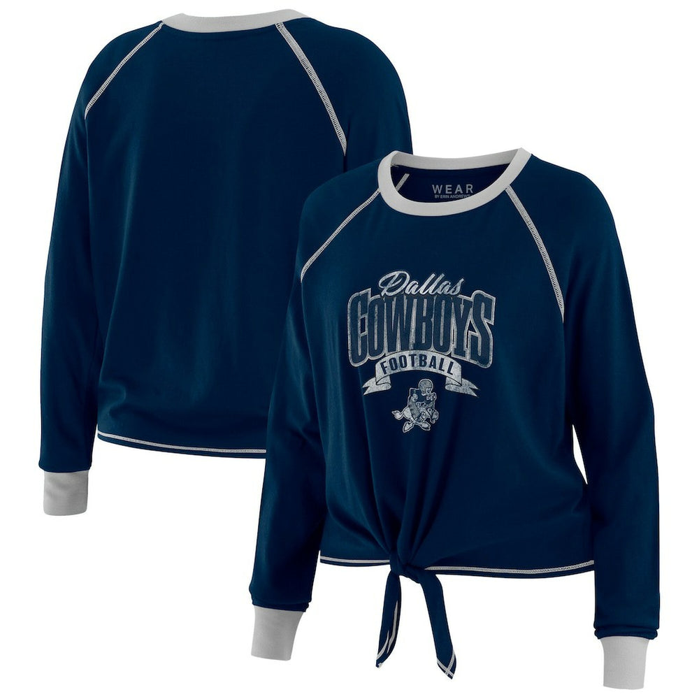 Dallas Cowboys WEAR by Erin Andrews Women's Tie-Front Long Sleeve Top Navy/ | NFL