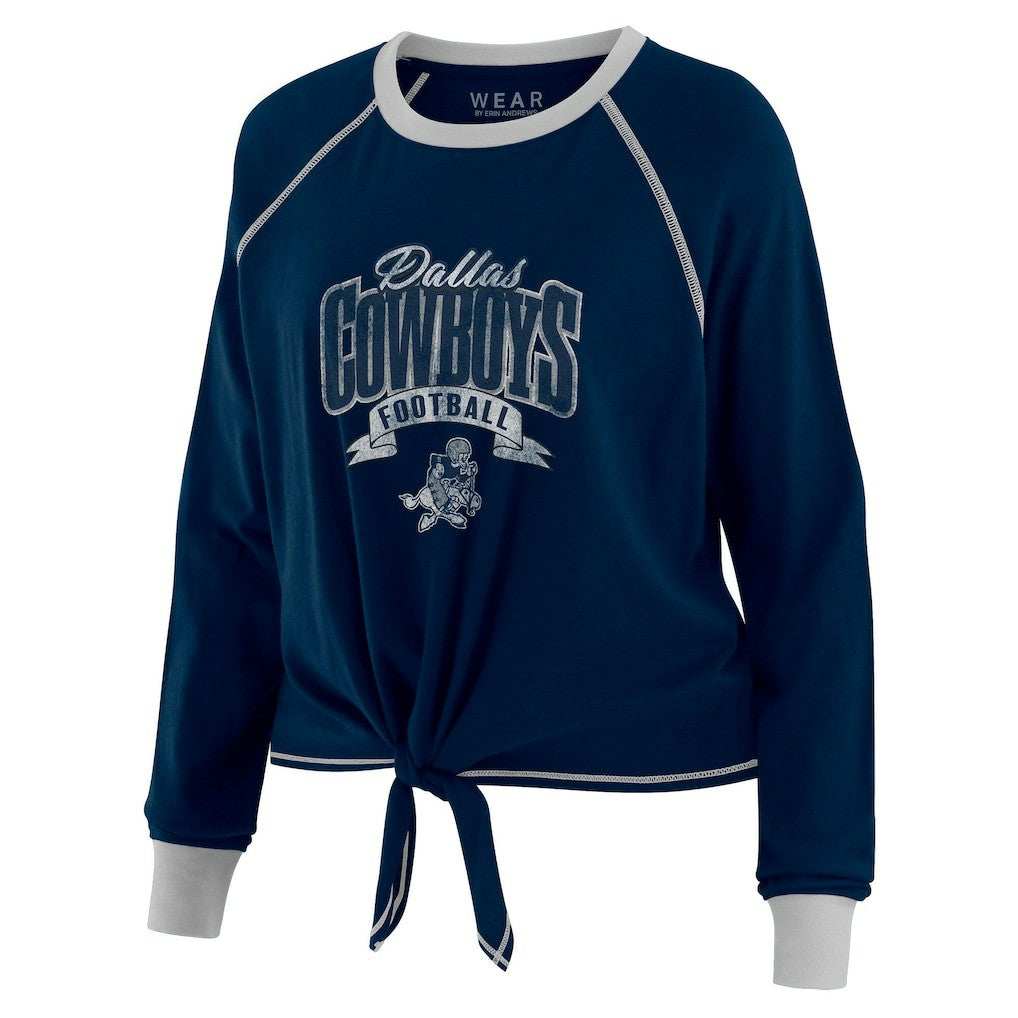 Dallas Cowboys WEAR by Erin Andrews Women's Tie-Front Long Sleeve Top Navy/ | NFL