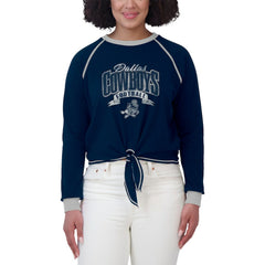 Dallas Cowboys WEAR by Erin Andrews Women's Tie-Front Long Sleeve Top Navy/ | NFL