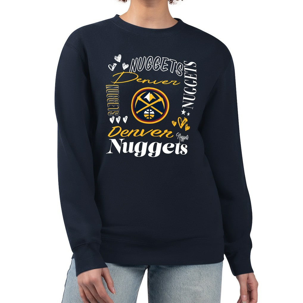 Denver Nuggets G-III 4Her by Carl Banks Women's Collage Team Name Fleece Pullover Sweatshirt Navy - NBA