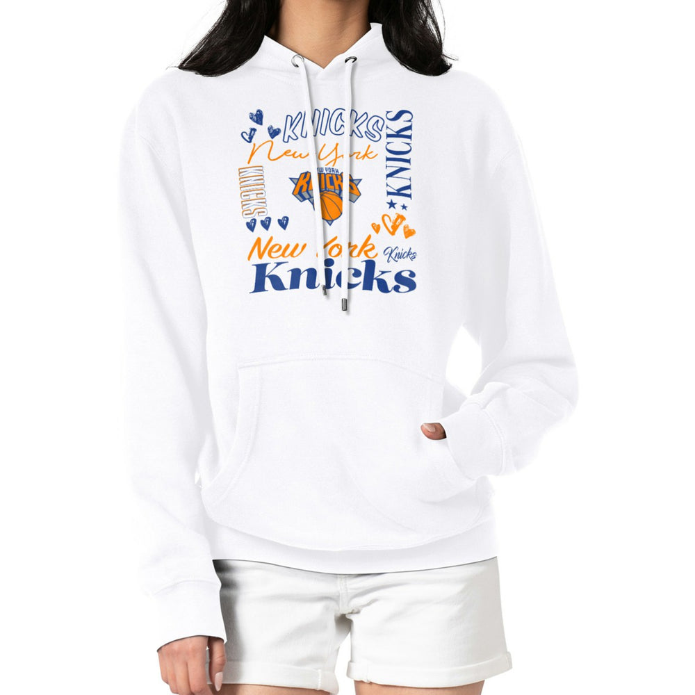 New York Knicks G-III 4Her by Carl Banks Women's Team Collage Graphic Fleece Pullover Hoodie White - NBA