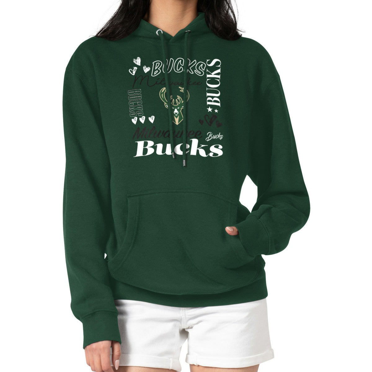Milwaukee Bucks G-III 4Her by Carl Banks Women's Team Collage Graphic Fleece Pullover Hoodie Green - NBA
