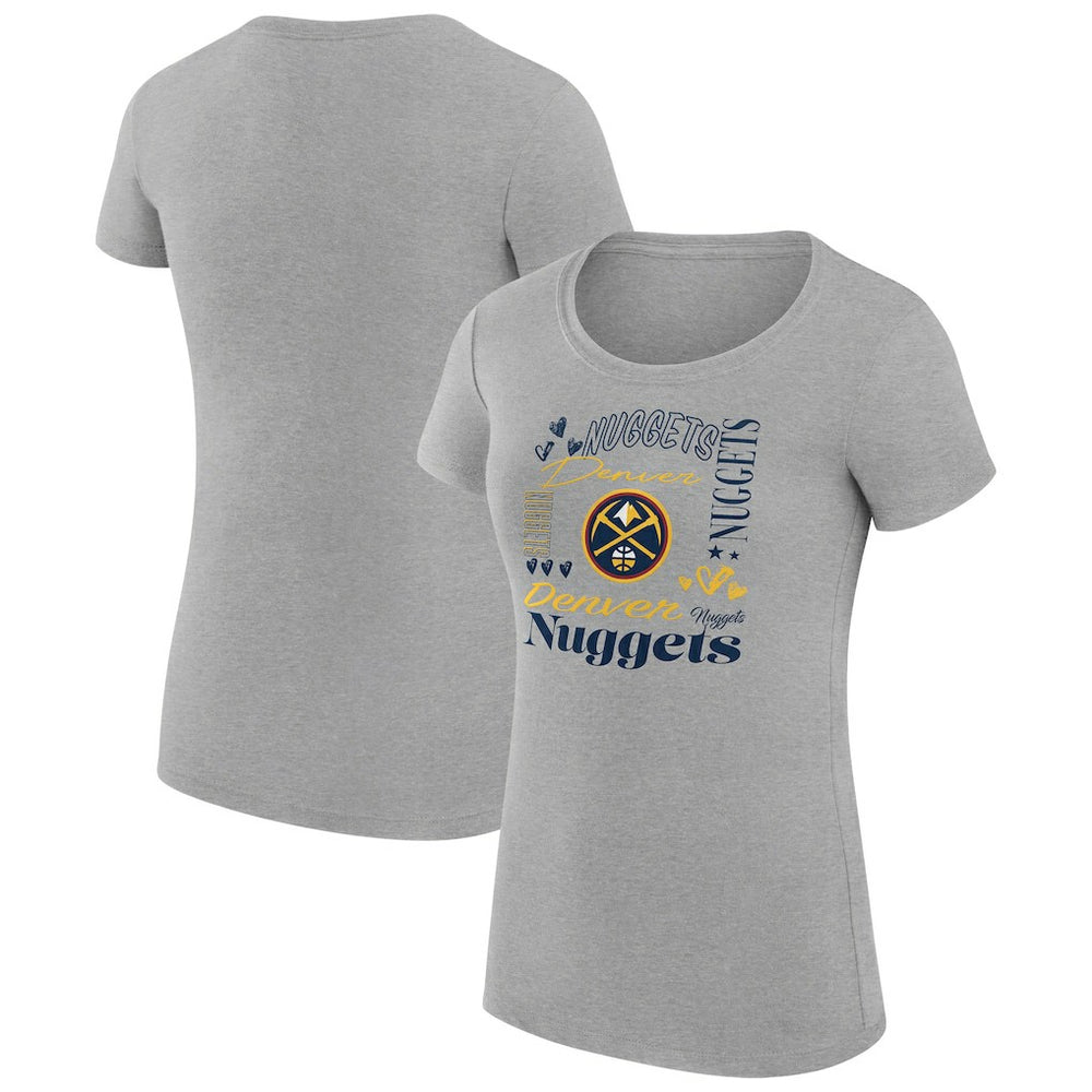 Denver Nuggets G-III 4Her by Carl Banks Women's Super-Slim Fit Lightweight Team Name Collage Graphic T-Shirt Heather Gray - NBA