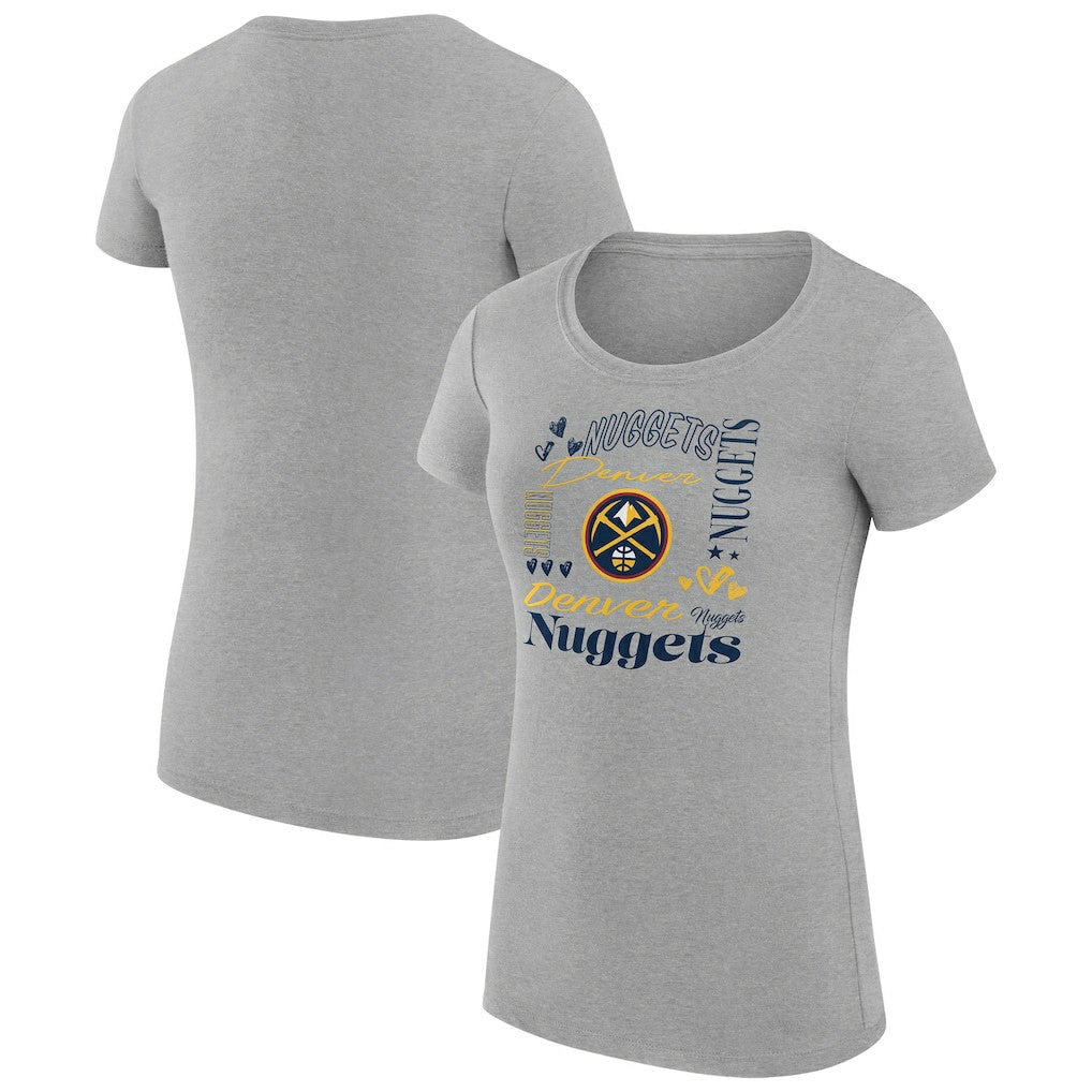 Denver Nuggets G-III 4Her by Carl Banks Women's Super-Slim Fit Lightweight Team Name Collage Graphic T-Shirt Heather Gray - NBA