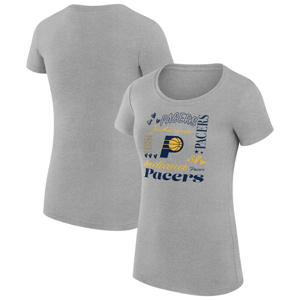 Indiana Pacers G-III 4Her by Carl Banks Women's Super-Slim Fit Lightweight Team Name Collage Graphic T-Shirt Heather Gray - NBA