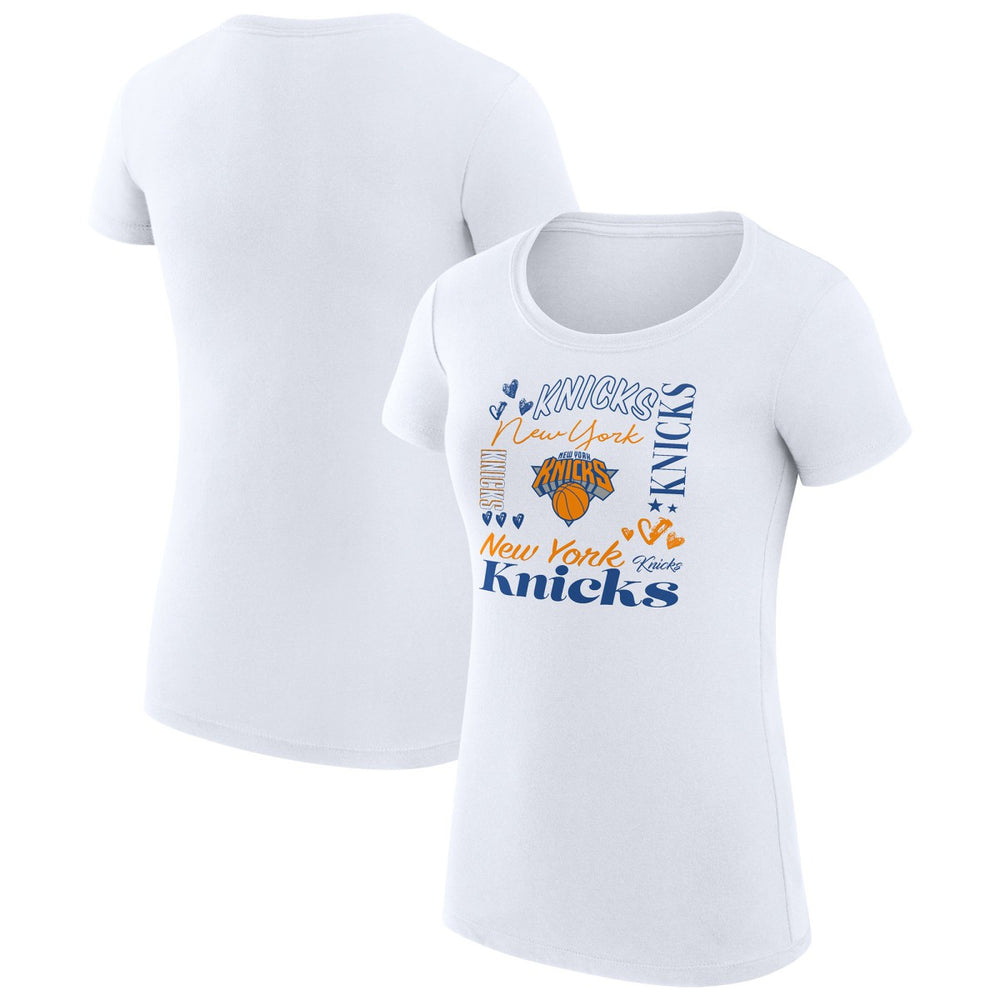 New York Knicks G-III 4Her by Carl Banks Women's Super-Slim Fit Lightweight Team Name Collage Graphic T-Shirt White - NBA