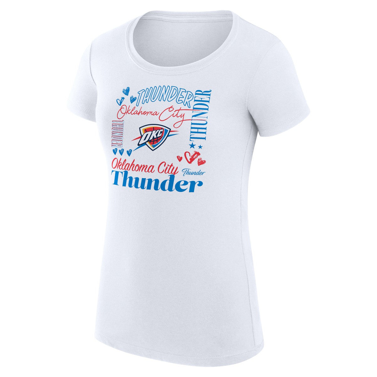 Oklahoma City Thunder G-III 4Her by Carl Banks Women's Super-Slim Fit Lightweight Team Name Collage Graphic T-Shirt White - NBA