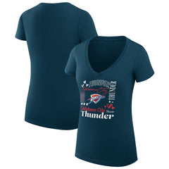 Oklahoma City Thunder G-III 4Her by Carl Banks Women's Super-Slim Fit Lightweight Team Name Collage Graphic V-Neck T-Shirt Navy - NBA