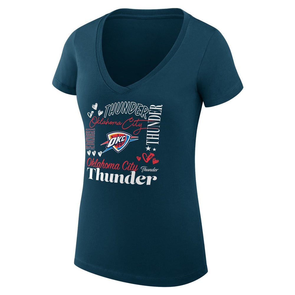Oklahoma City Thunder G-III 4Her by Carl Banks Women's Super-Slim Fit Lightweight Team Name Collage Graphic V-Neck T-Shirt Navy - NBA