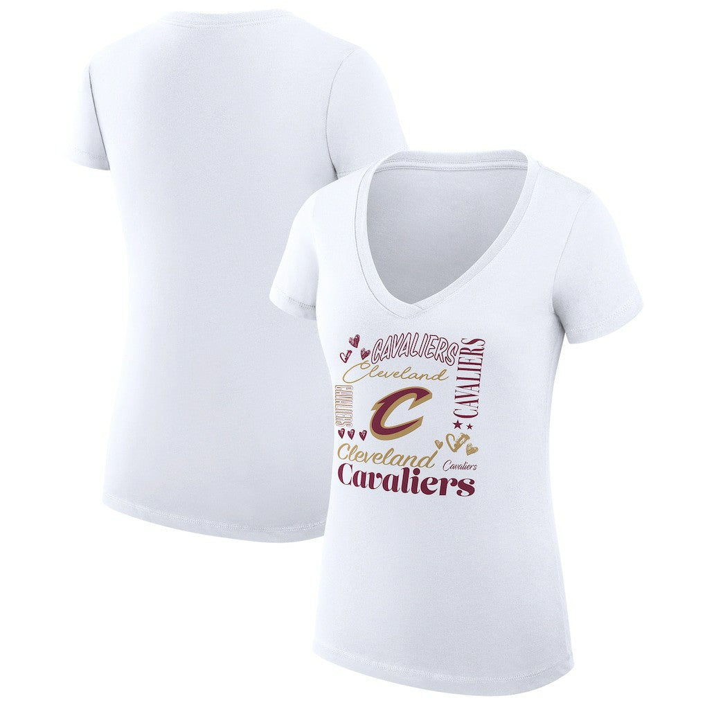 Cleveland Cavaliers G-III 4Her by Carl Banks Women's Super-Slim Fit Lightweight Team Name Collage Graphic V-Neck T-Shirt White - NBA