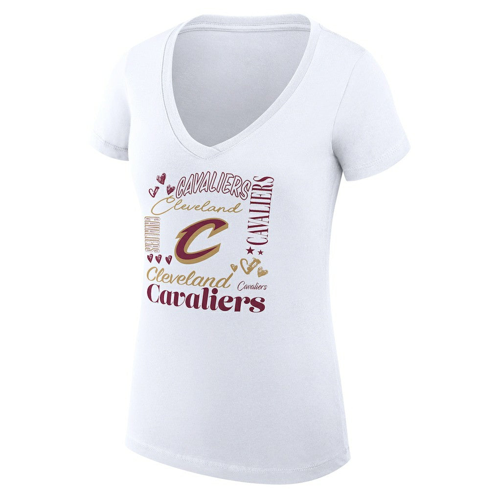 Cleveland Cavaliers G-III 4Her by Carl Banks Women's Super-Slim Fit Lightweight Team Name Collage Graphic V-Neck T-Shirt White - NBA