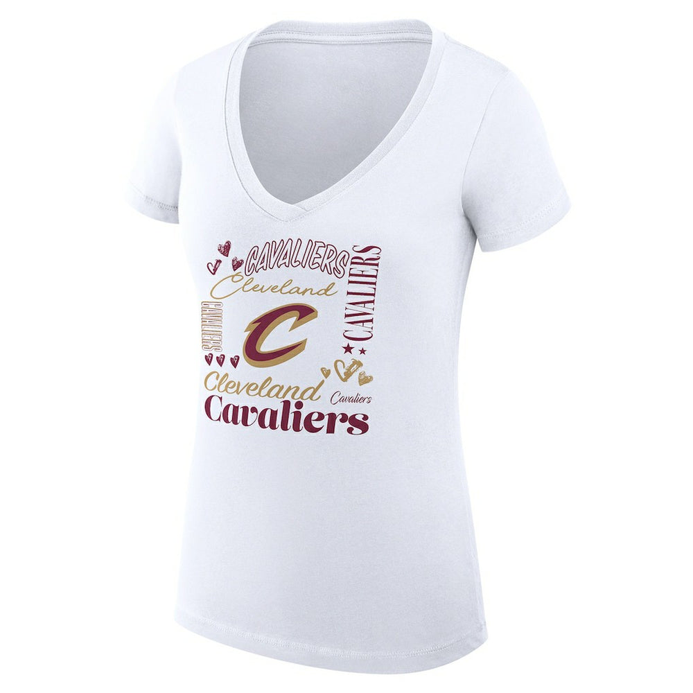 Cleveland Cavaliers G-III 4Her by Carl Banks Women's Super-Slim Fit Lightweight Team Name Collage Graphic V-Neck T-Shirt White - NBA