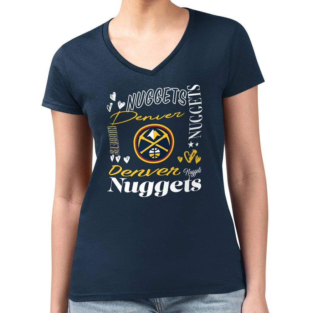 Denver Nuggets G-III 4Her by Carl Banks Women's Super-Slim Fit Lightweight Team Name Collage Graphic V-Neck T-Shirt Navy - NBA