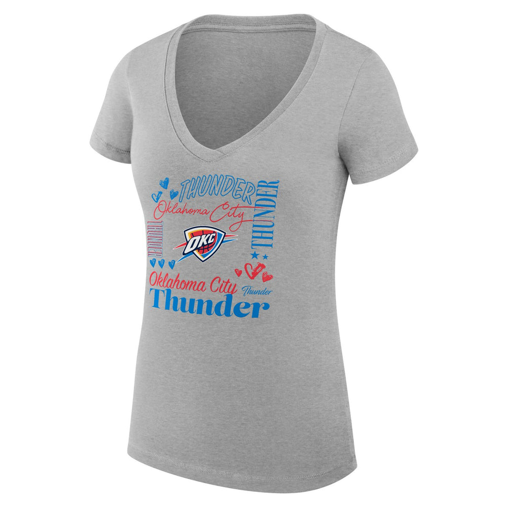 Oklahoma City Thunder G-III 4Her by Carl Banks Women's Super-Slim Fit Lightweight Team Name Collage Graphic V-Neck T-Shirt Heather Gray - NBA