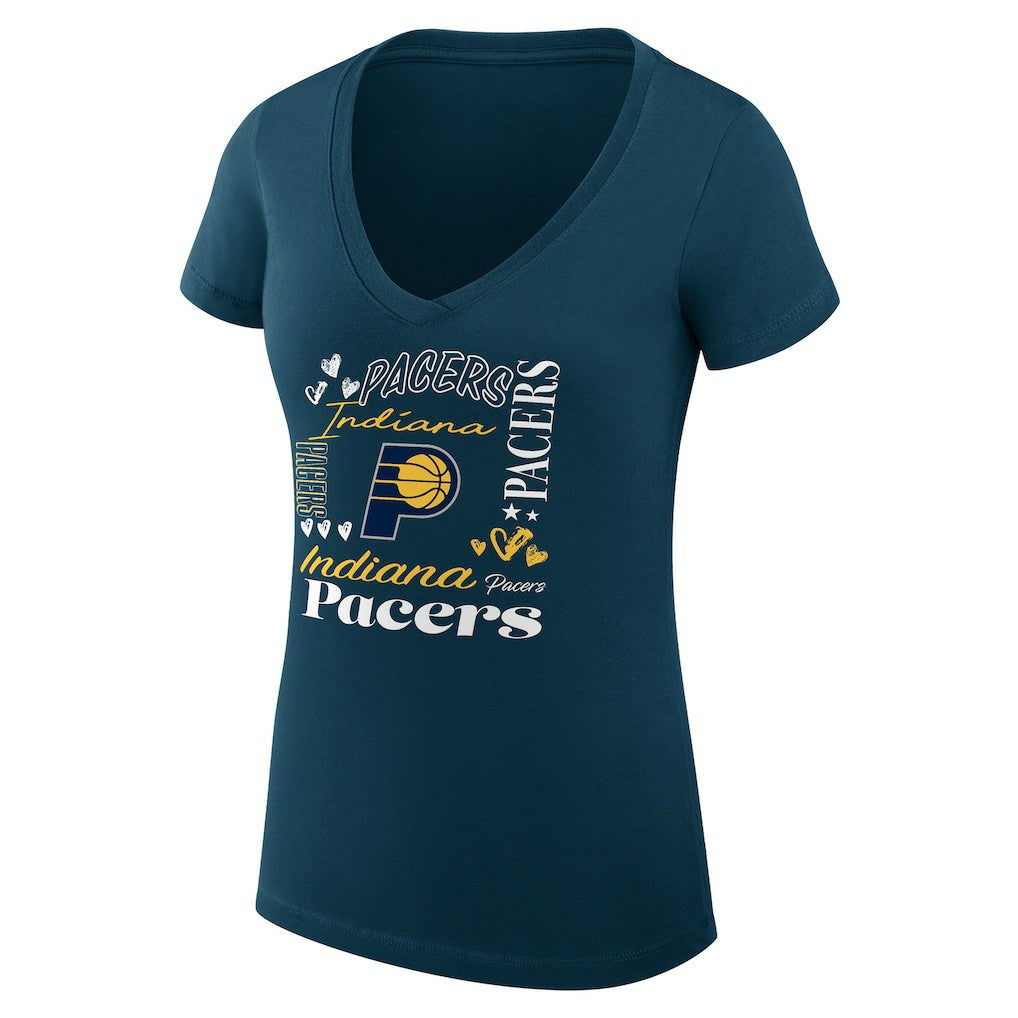 Indiana Pacers G-III 4Her by Carl Banks Women's Super-Slim Fit Lightweight Team Name Collage Graphic V-Neck T-Shirt Navy - NBA