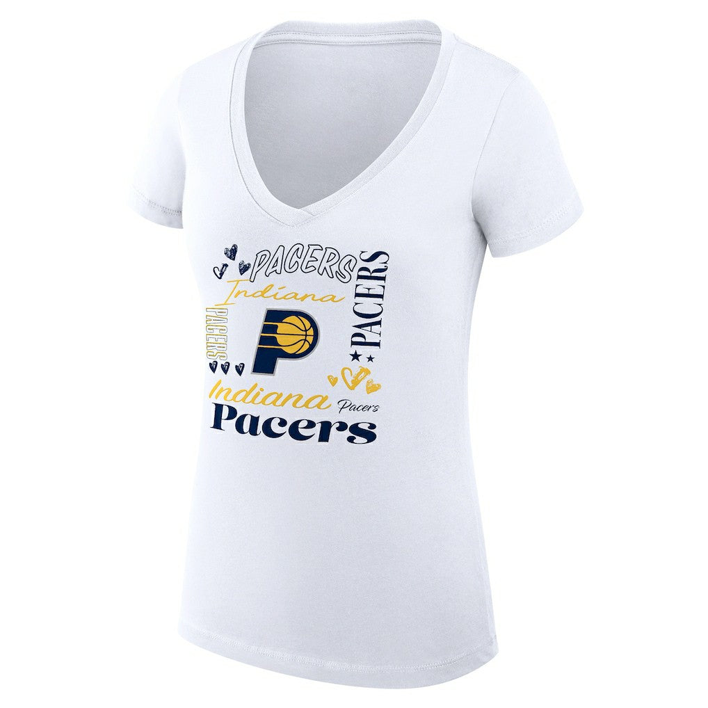 Indiana Pacers G-III 4Her by Carl Banks Women's Super-Slim Fit Lightweight Team Name Collage Graphic V-Neck T-Shirt White - NBA