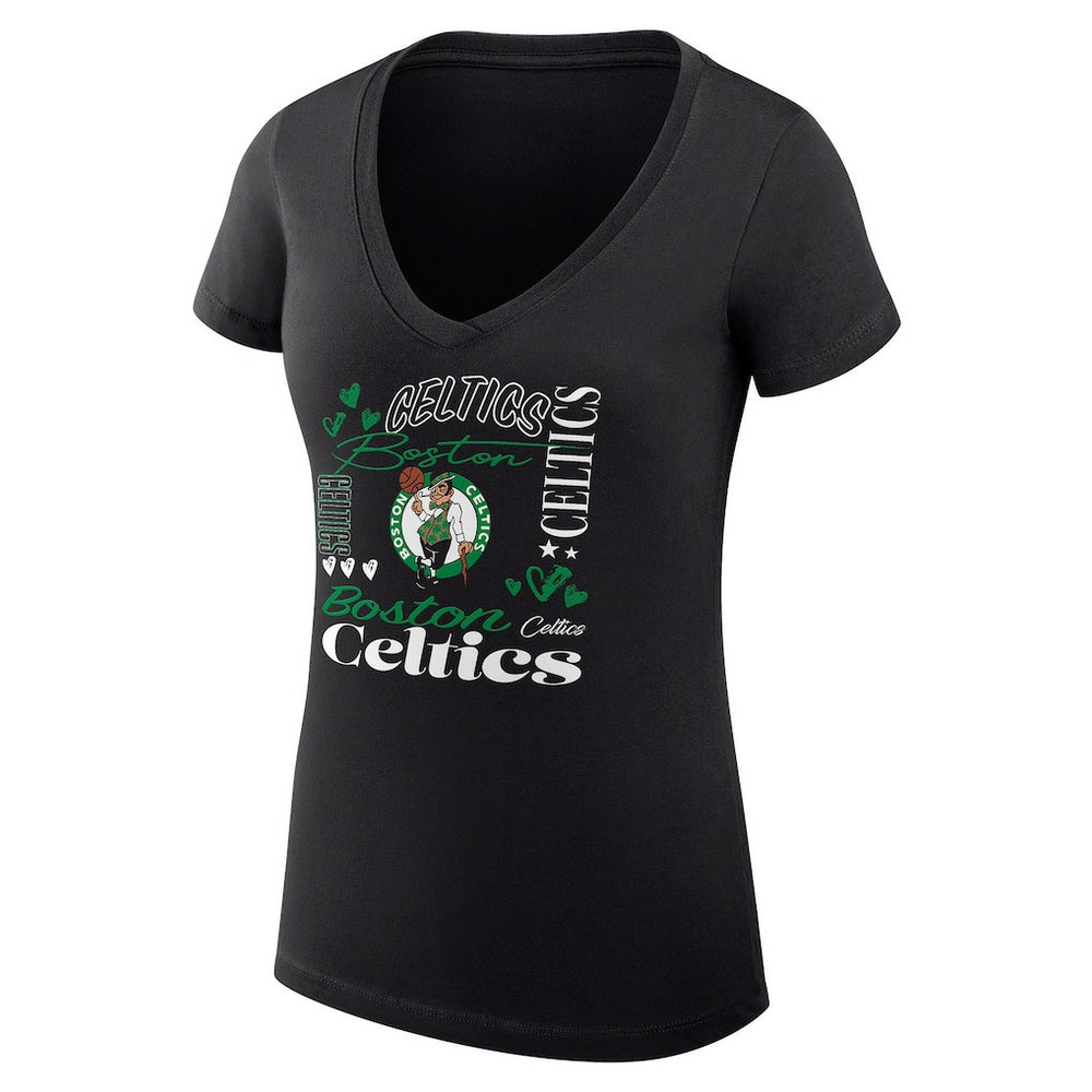 Boston Celtics G-III 4Her by Carl Banks Women's Super-Slim Fit Lightweight Team Name Collage Graphic V-Neck T-Shirt Black - NBA
