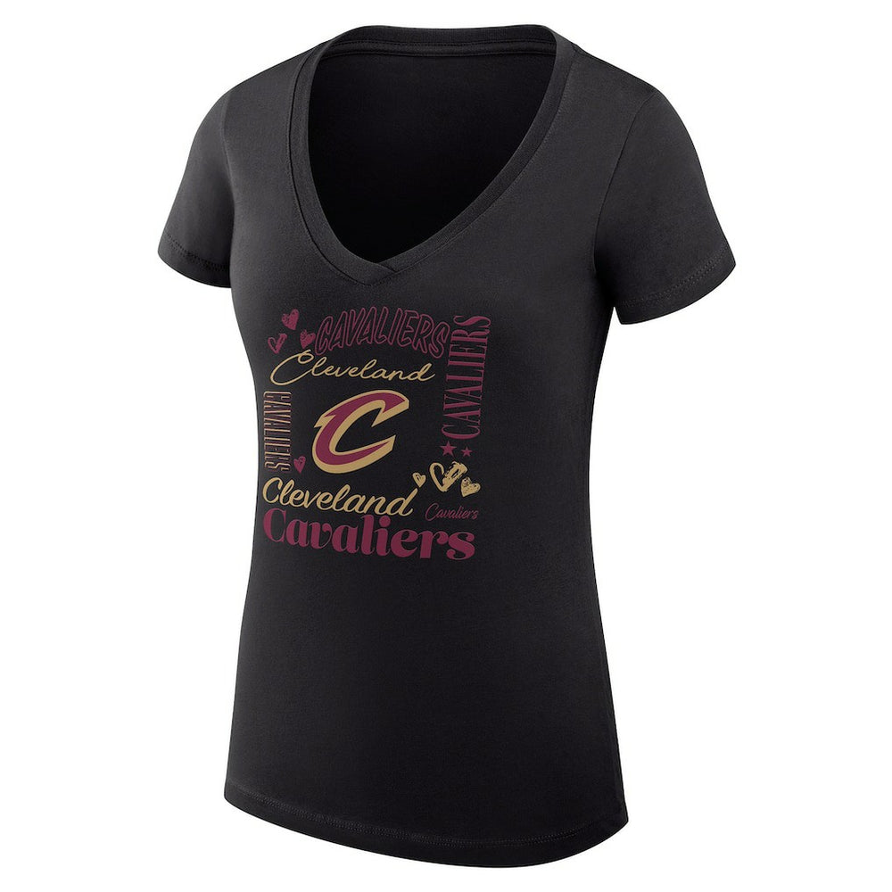 Cleveland Cavaliers G-III 4Her by Carl Banks Women's Super-Slim Fit Lightweight Team Name Collage Graphic V-Neck T-Shirt Black - NBA