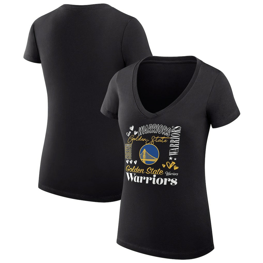 Golden State Warriors G-III 4Her by Carl Banks Women's Super-Slim Fit Lightweight Team Name Collage Graphic V-Neck T-Shirt Black - NBA