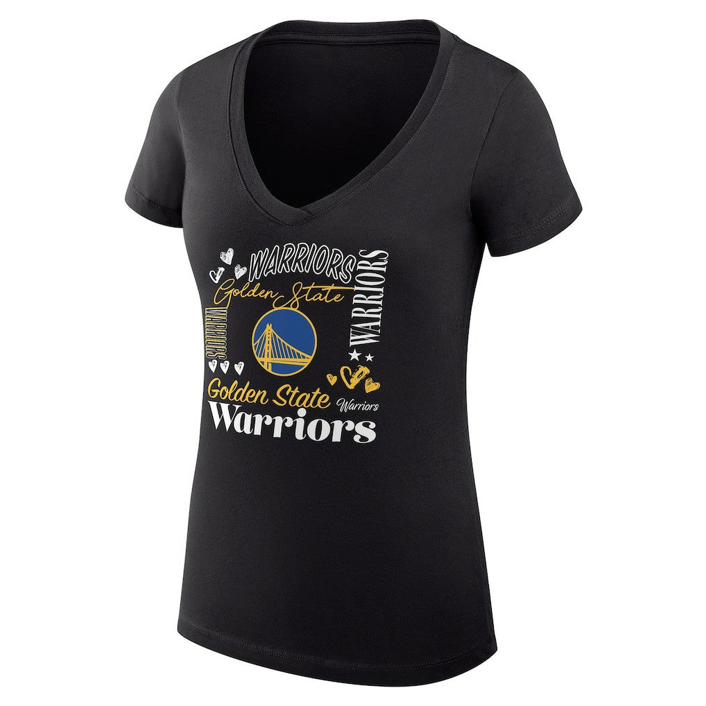 Golden State Warriors G-III 4Her by Carl Banks Women's Super-Slim Fit Lightweight Team Name Collage Graphic V-Neck T-Shirt Black - NBA