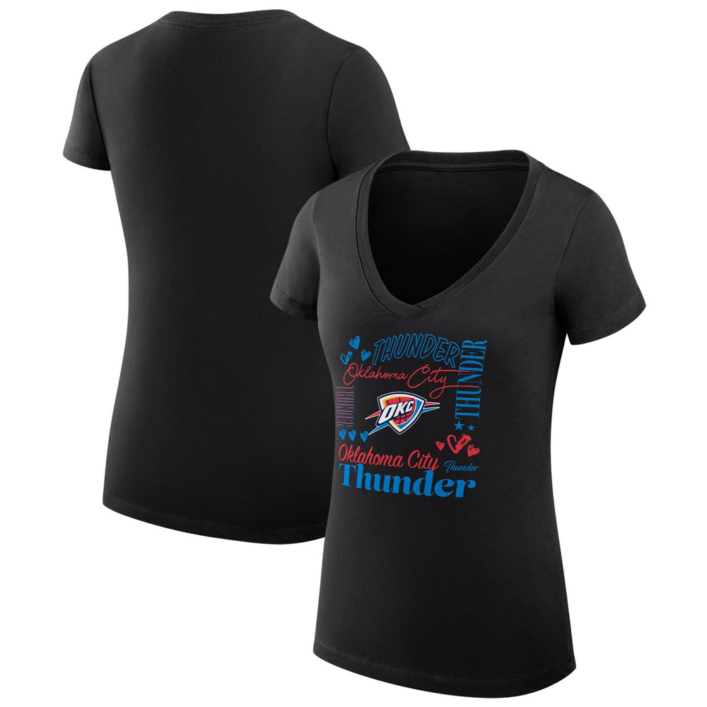 Oklahoma City Thunder G-III 4Her by Carl Banks Women's Super-Slim Fit Lightweight Team Name Collage Graphic V-Neck T-Shirt Black - NBA