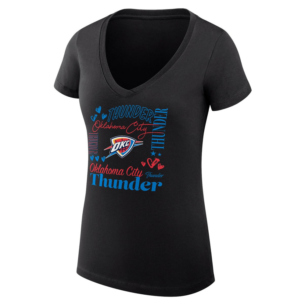 Oklahoma City Thunder G-III 4Her by Carl Banks Women's Super-Slim Fit Lightweight Team Name Collage Graphic V-Neck T-Shirt Black - NBA