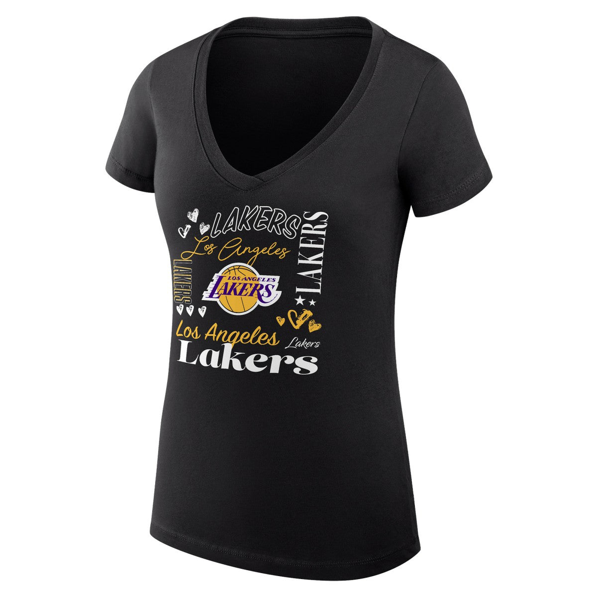 Los Angeles Lakers G-III 4Her by Carl Banks Women's Super-Slim Fit Lightweight Team Name Collage Graphic V-Neck T-Shirt Black - NBA
