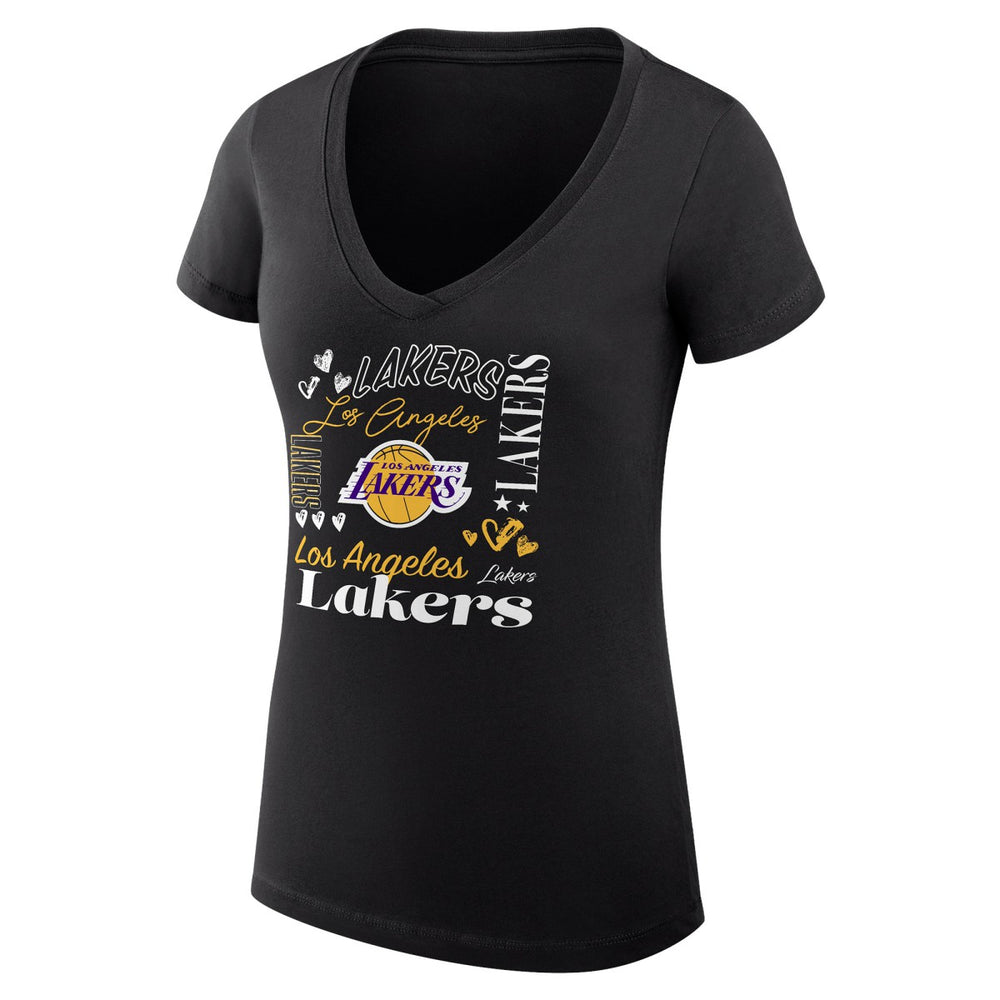 Los Angeles Lakers G-III 4Her by Carl Banks Women's Super-Slim Fit Lightweight Team Name Collage Graphic V-Neck T-Shirt Black - NBA