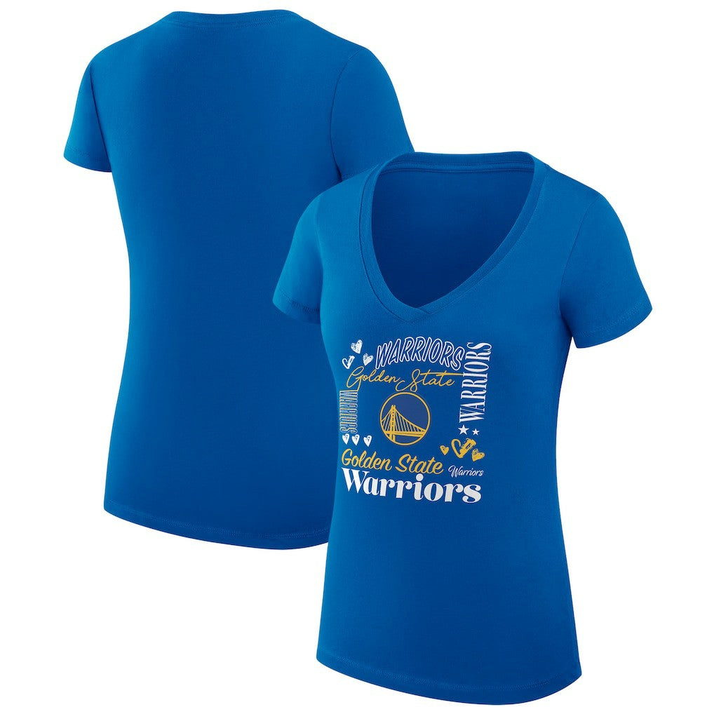 Golden State Warriors G-III 4Her by Carl Banks Women's Super-Slim Fit Lightweight Team Name Collage Graphic V-Neck T-Shirt Royal - NBA