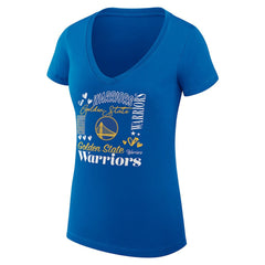 Golden State Warriors G-III 4Her by Carl Banks Women's Super-Slim Fit Lightweight Team Name Collage Graphic V-Neck T-Shirt Royal - NBA