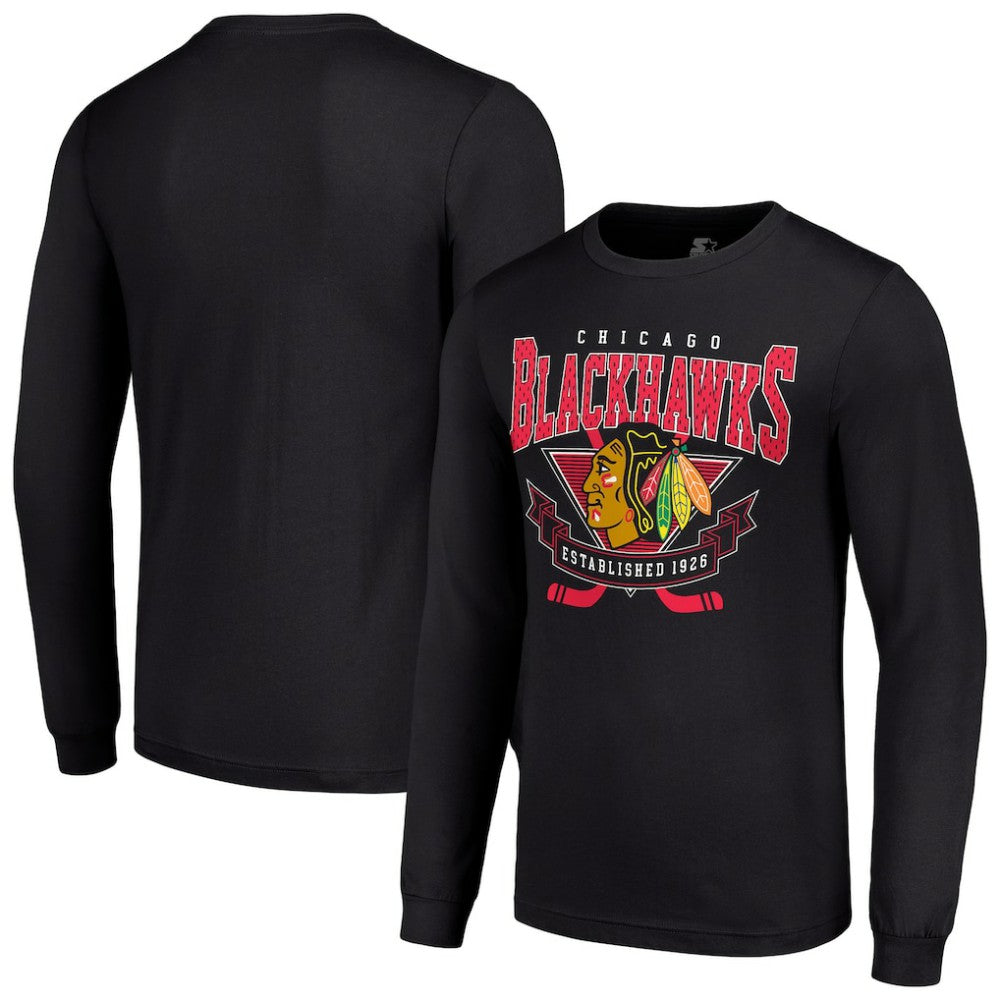 Chicago Blackhawks Starter Team Logo Graphic Long Sleeve T-Shirt - Black - NHL