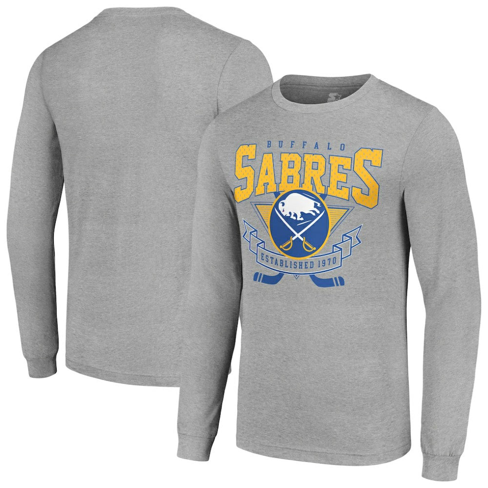 Buffalo Sabres Starter '80s Inspired Team Logo Long Sleeve T-Shirt - Heather Gray - NHL