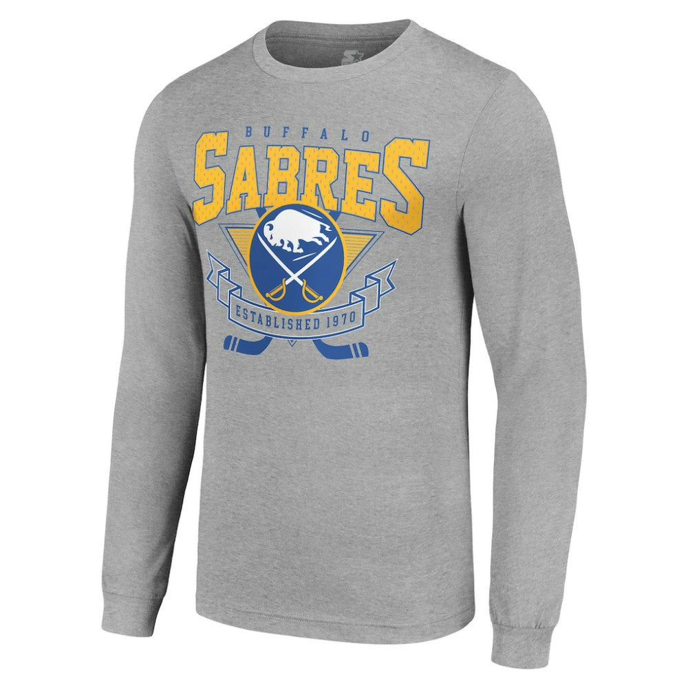 Buffalo Sabres Starter '80s Inspired Team Logo Long Sleeve T-Shirt - Heather Gray - NHL
