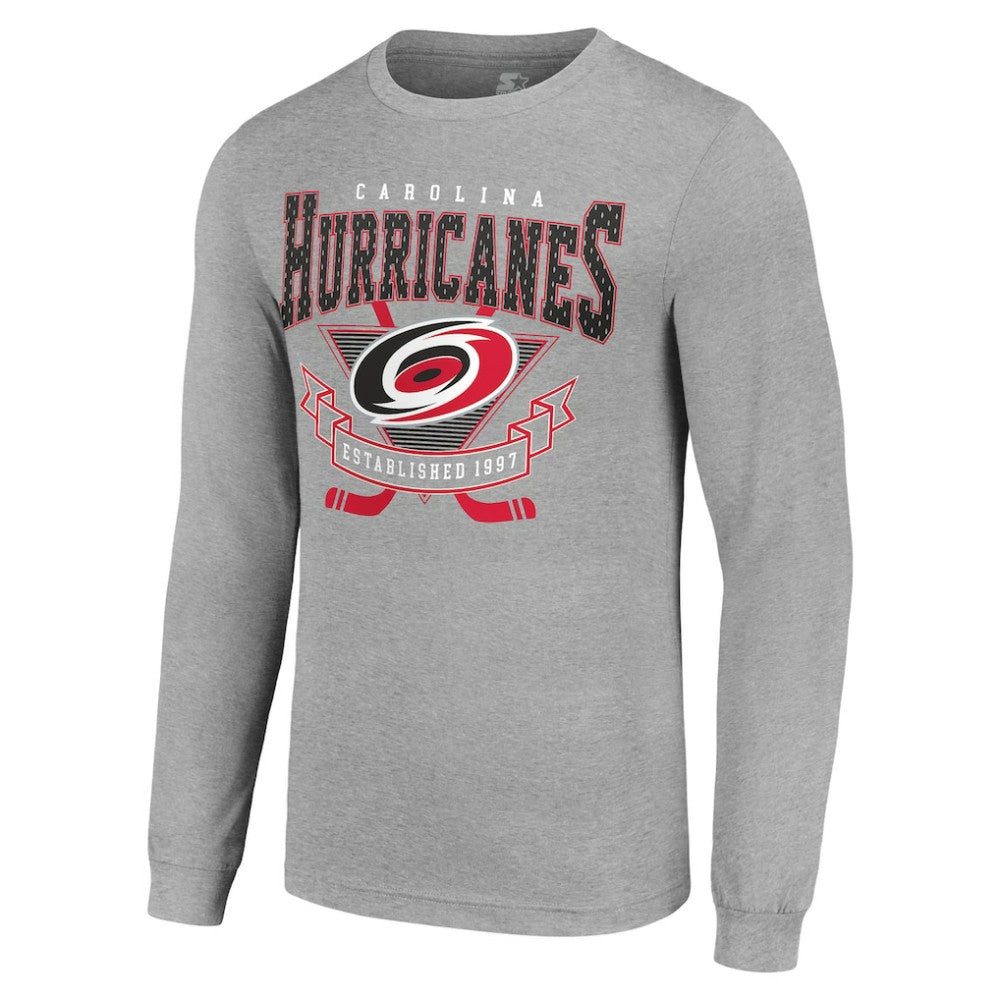 Carolina Hurricanes Starter '80s Inspired Team Logo Long Sleeve T-Shirt - Heather Gray - NHL