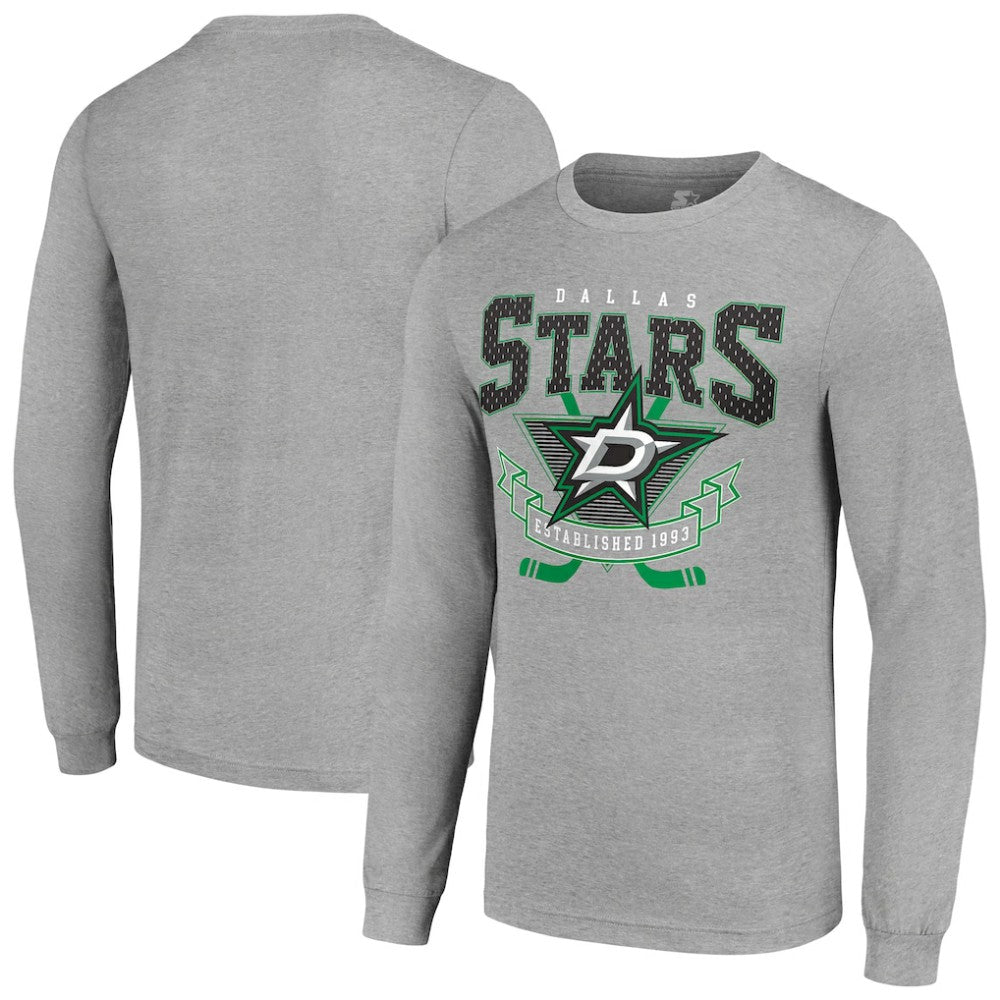 Dallas Stars Starter '80s Inspired Team Logo Long Sleeve T-Shirt - Heather Gray - NHL