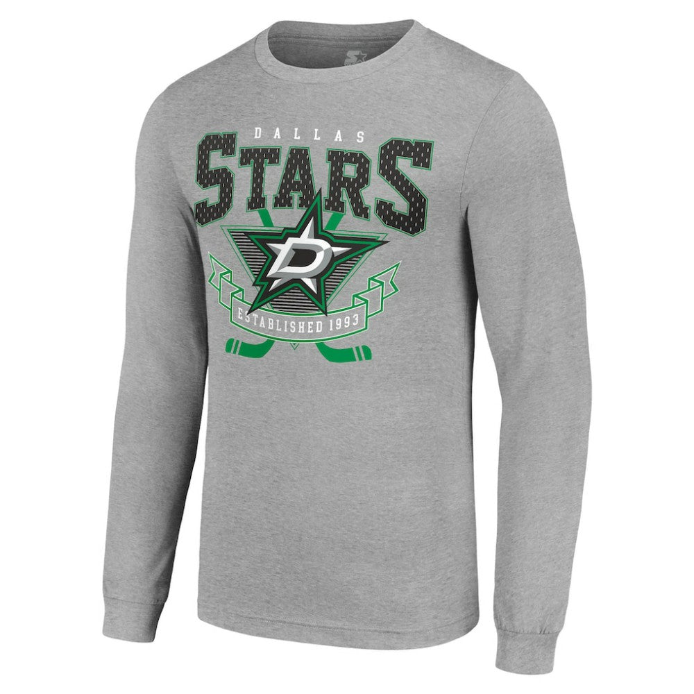Dallas Stars Starter '80s Inspired Team Logo Long Sleeve T-Shirt - Heather Gray - NHL