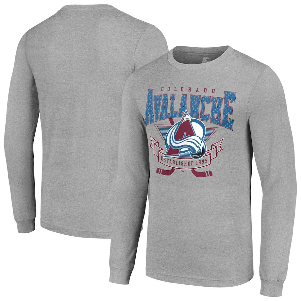 Colorado Avalanche Starter '80s Inspired Team Logo Long Sleeve T-Shirt - Heather Gray - NHL
