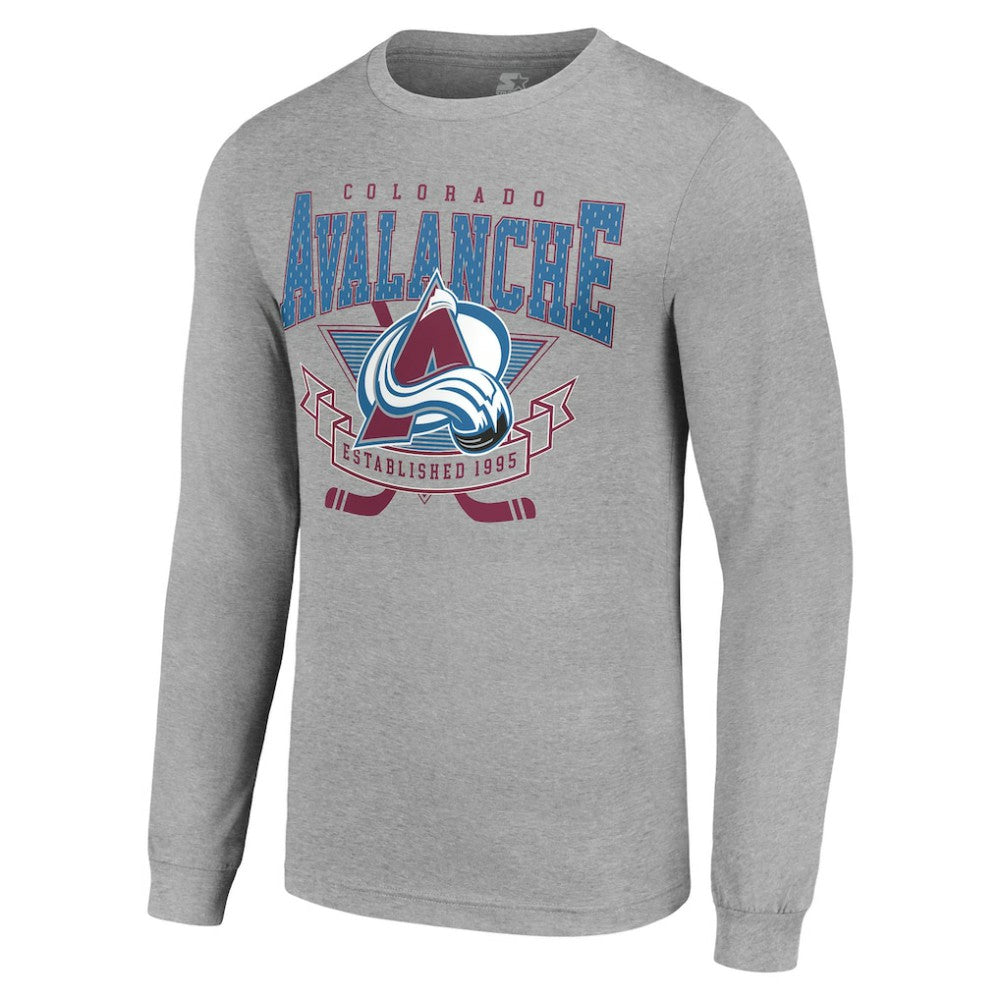 Colorado Avalanche Starter '80s Inspired Team Logo Long Sleeve T-Shirt - Heather Gray - NHL