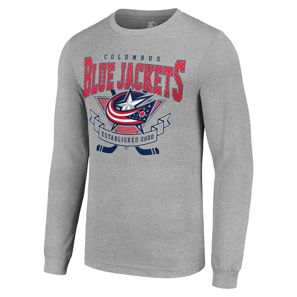 Columbus Blue Jackets Starter '80s Inspired Team Logo Long Sleeve T-Shirt - Heather Gray - NHL