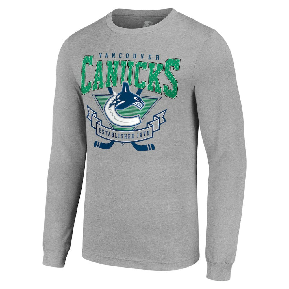 Vancouver Canucks Starter '80s Inspired Team Logo Long Sleeve T-Shirt - Heather Gray - NHL