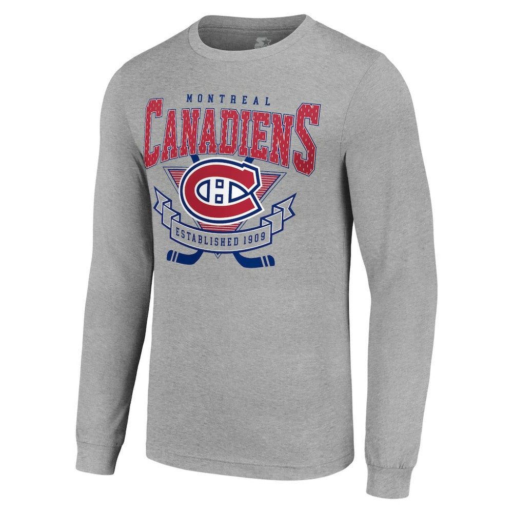 Montreal Canadiens Starter '80s Inspired Team Logo Long Sleeve T-Shirt - Heather Gray - NHL