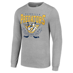 Nashville Predators Starter '80s Inspired Team Logo Long Sleeve T-Shirt - Heather Gray - NHL