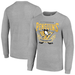 Pittsburgh Penguins Starter '80s Inspired Team Logo Long Sleeve T-Shirt - Heather Gray - NHL