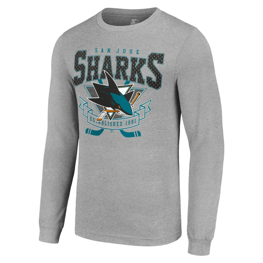 San Jose Sharks Starter '80s Inspired Team Logo Long Sleeve T-Shirt - Heather Gray - NHL