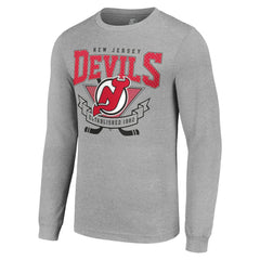 New Jersey Devils Starter '80s Inspired Team Logo Long Sleeve T-Shirt - Heather Gray - NHL