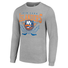 New York Islanders Starter '80s Inspired Team Logo Long Sleeve T-Shirt - Heather Gray - NHL