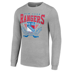New York Rangers Starter '80s Inspired Team Logo Long Sleeve T-Shirt - Heather Gray - NHL