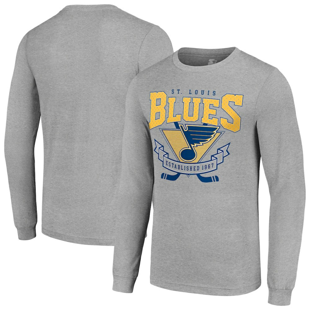 St. Louis Blues Starter '80s Inspired Team Logo Long Sleeve T-Shirt - Heather Gray - NHL
