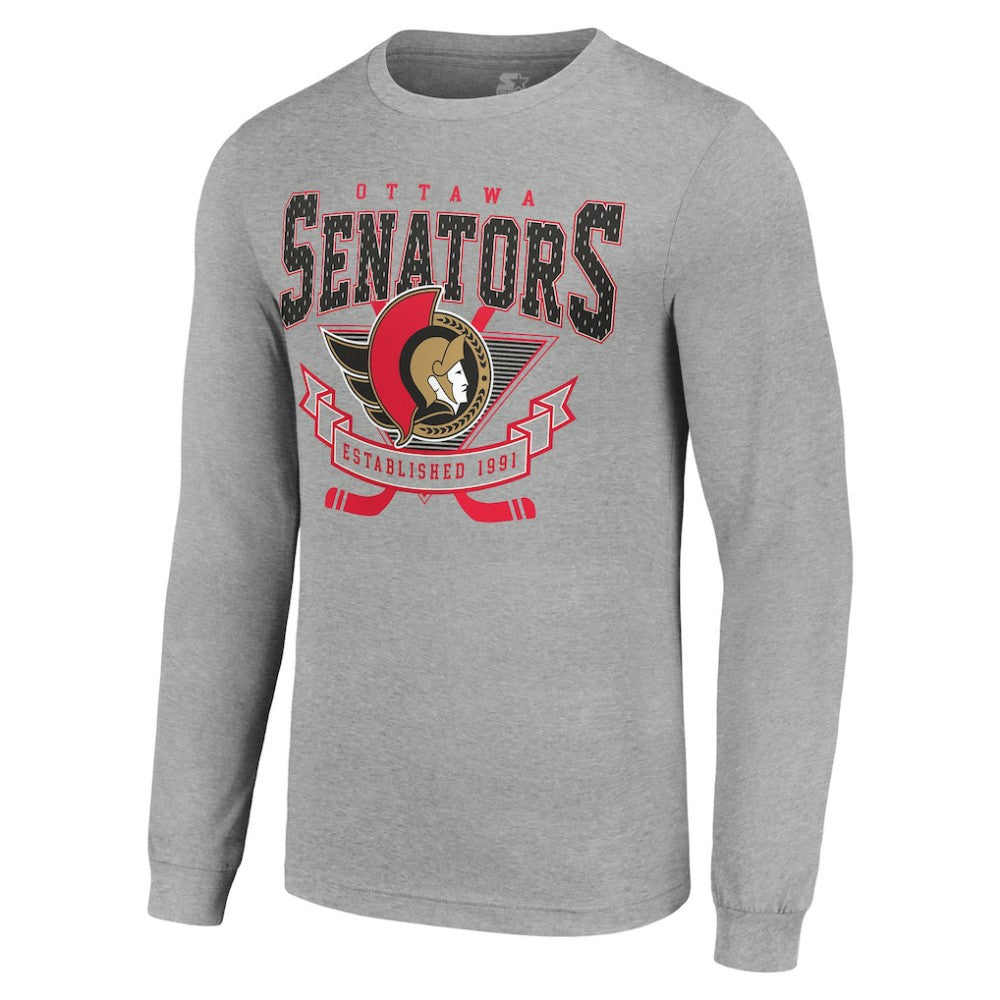 Ottawa Senators Starter '80s Inspired Team Logo Long Sleeve T-Shirt - Heather Gray - NHL